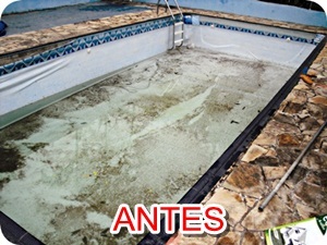 Piscina de vinil com o revestimento precisando ser substituido.