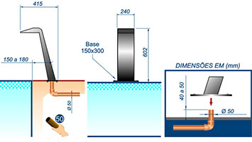 Desenho técnico da cascata em Aço Inox para piscinas modelo Amazonas