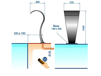 Desenho técnico da cascata&nbsp; para piscinas modelo Canyon