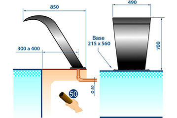 Desenho técnico da cascata&nbsp; para piscinas modelo Iguaçu