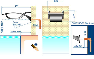 Desenho técnico da cascata&nbsp; para piscinas modelo Niagara