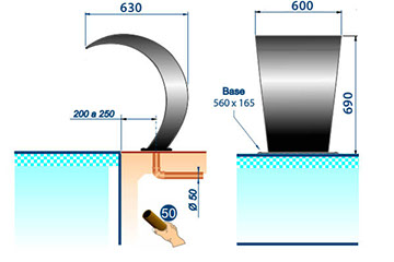 Desenho técnico da cascata&nbsp; para piscinas modelo Victória